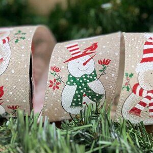 Glitter Snowman Wired Edge Burlap Ribbon Christmas Craft DIY Supplies